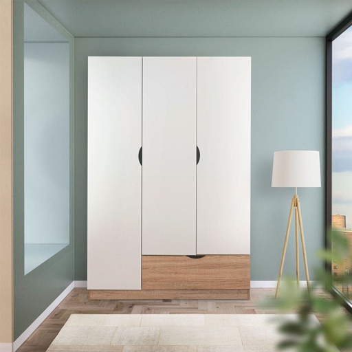 [19227593] Havin Wardrobe WO120-1DW - Solid Oak/White
